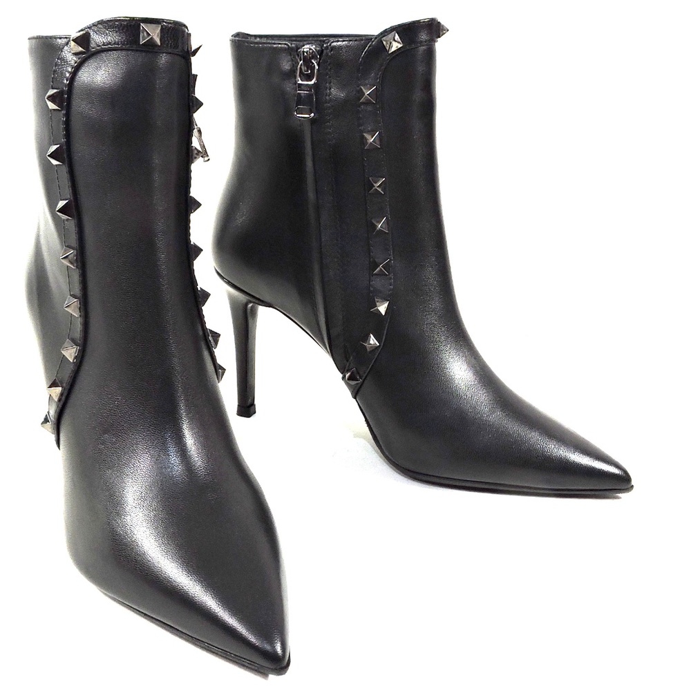 ALESSANDRO DI MARIA 🇮🇹 WOMEN BLACK LEATHER FASHION ANKLE BOOTIE